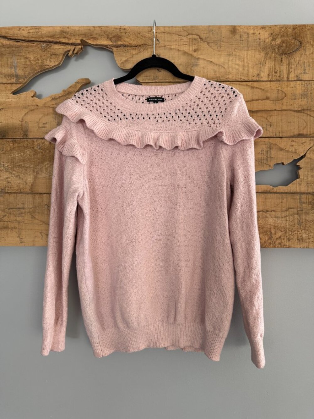 Who What Wear Pink Ruffle Mesh Mix Pointelle Sweater | Size XL